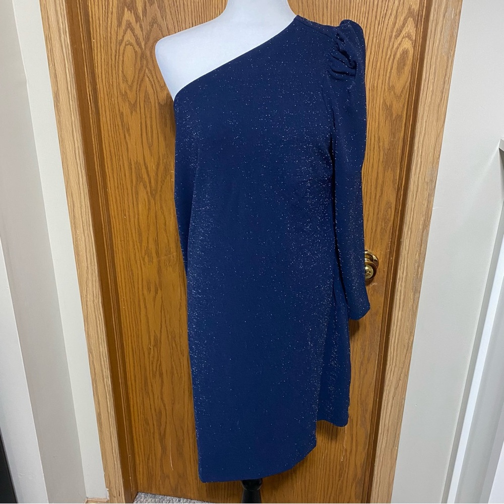 Beautiful plus size dark navy blue long sleeve one shoulder bodycon dress